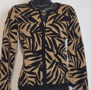 Talbots Petite XSP Cardigan Sweater Brown Black Front Zip PP